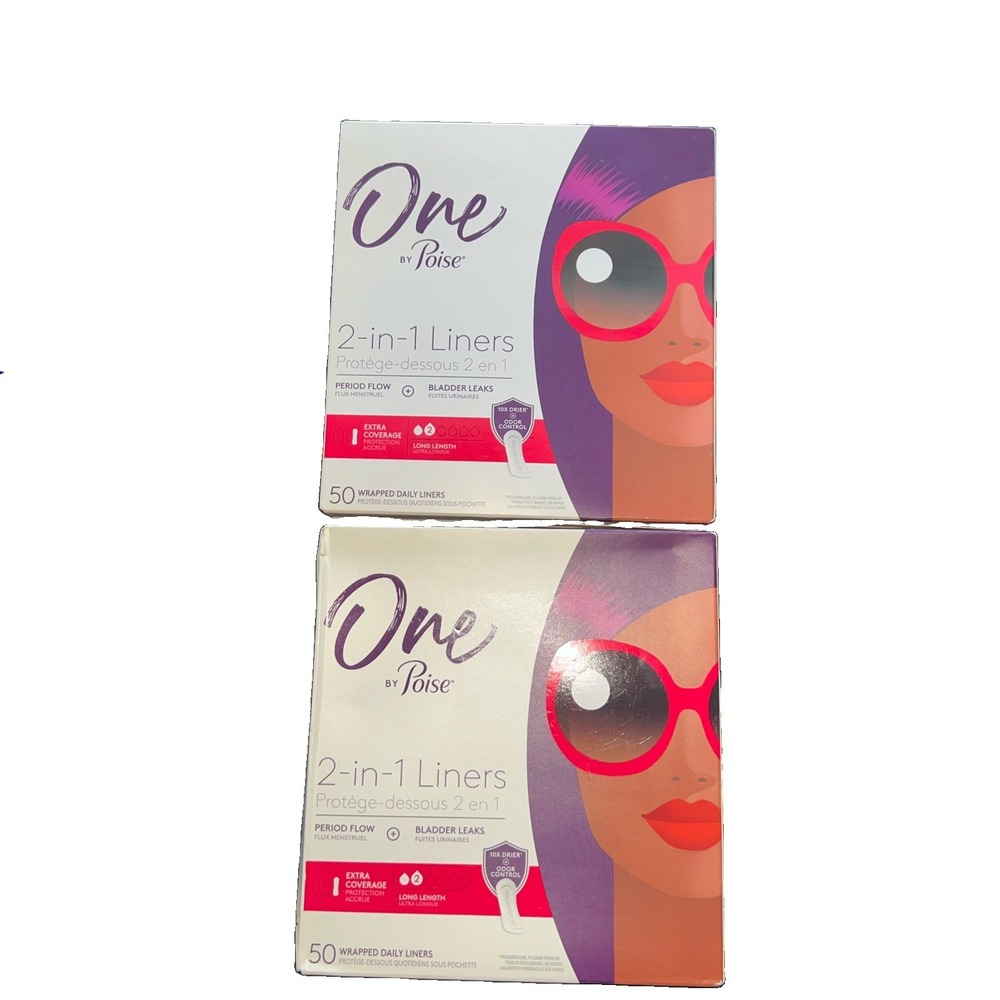 2 Boxes One by Poise 2 in 1 Liners Extra Coverage Long Length 50 Count Each New
